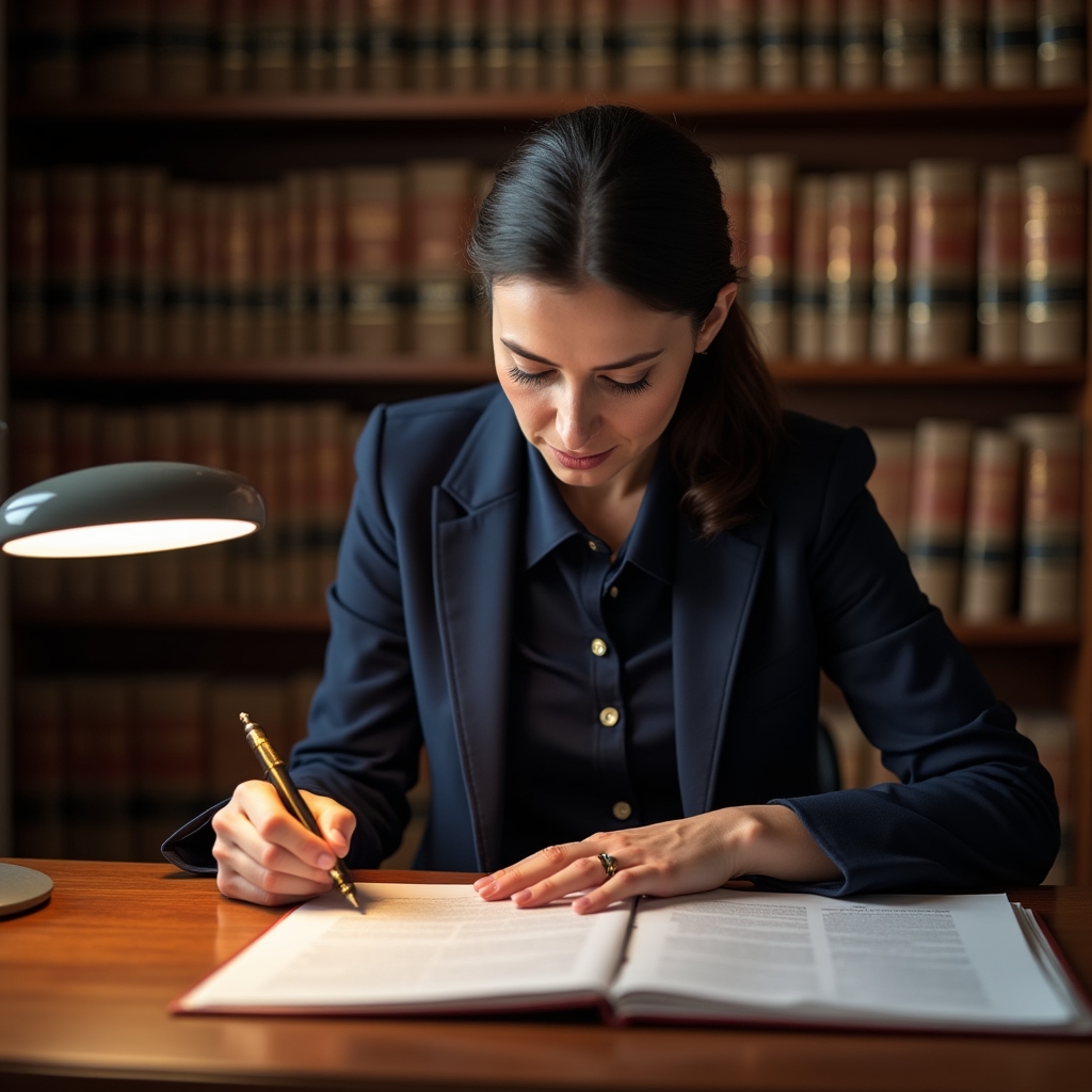 Croatian property law specialist reviewing legal documents in a professional office